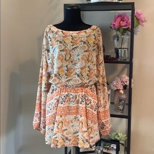 Free people boho print dress pockets and open back